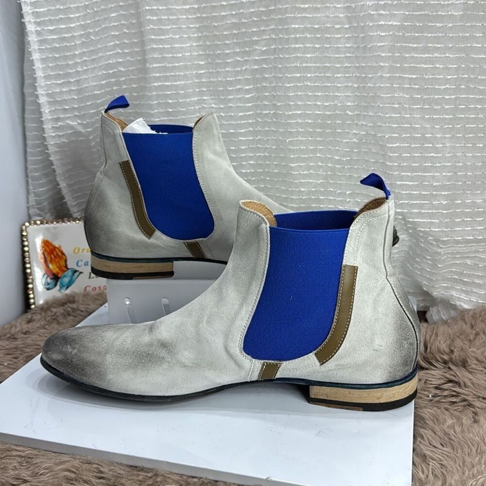 (R2) GIANFRANCO LATTANZI Men's high-end grey leather slip-on ankle boots S.12US - Picture 3 of 13